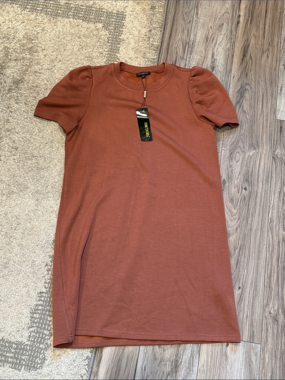 For Cynthia Rust Short Sleeve Shift Dress
